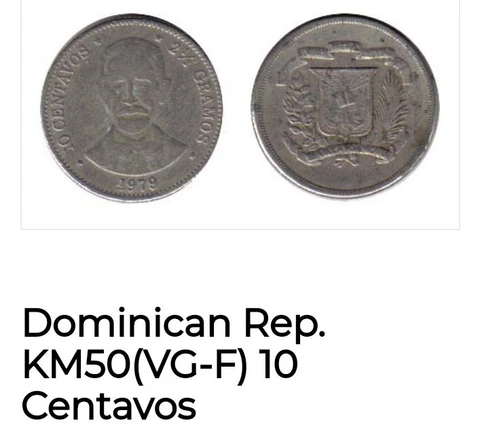 1979 Dominican Republic 10 Centavos. Lot of 80 Coins (VG-F) Cover