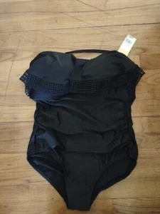 Kona Sol Swimsuit Black One Piece High Coverage Ruched Sides Womens Size Large - Picture 1 of 3