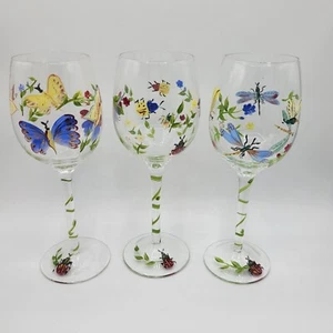 Primevera Handpainted Stemmed Wine Glass Set Of 3 - Picture 1 of 10
