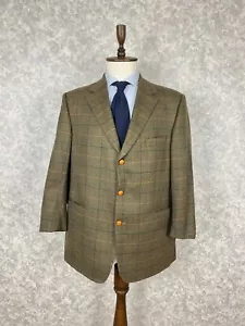 Vintage Burberry London Brown Windowpane Wool Tweed Suede Trim Blazer 46, EU 56 - Picture 1 of 12