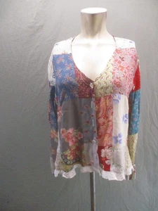 ZOE CALIFORNIA Size M Womens Patchwork Print Button Up Lightweight Blouse 078 - Picture 1 of 9