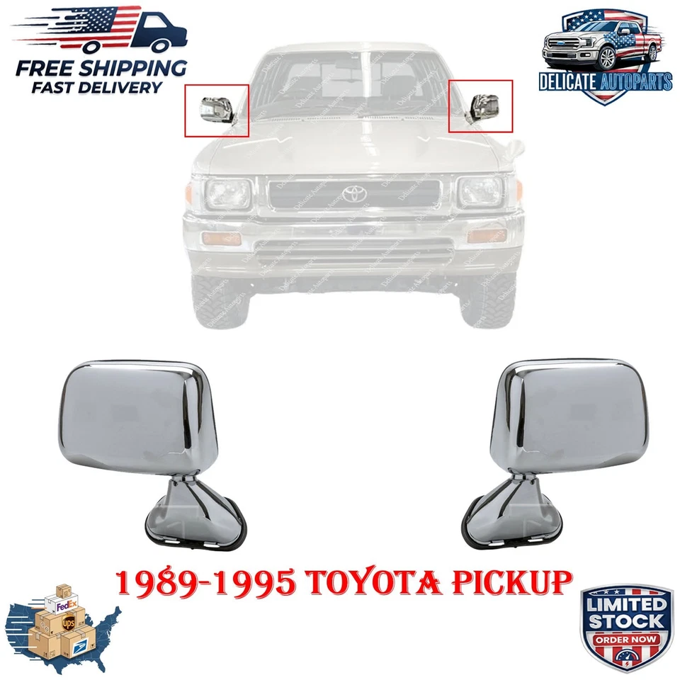 New Manual Door Mirrors Chrome Pair OEM Replaces For 1989-1995 Toyota Pickup Foto 1 de 4