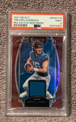 2021 Select Trevor Lawrence RC #RSW-TLR Red Prizm Rookie Swatch PSA 9 Mint - Image 1 of 2