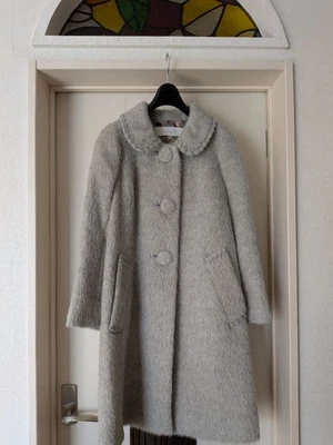 Cacharel Gray Shaggy Coat Button Collar Geometric Lining S - Image 1 of 4