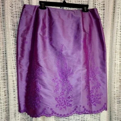 Falda de seda vintage Oleg Cassini para mujer púrpura con detalle de cuentas florales talla 16 Foto 1 de 4