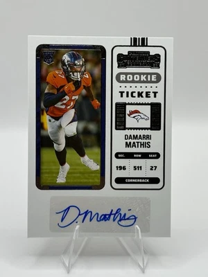 2022 Panini Contenders Damarri Mathis Rookie Ticket Auto #206 Denver Broncos RC - Image 1 of 4