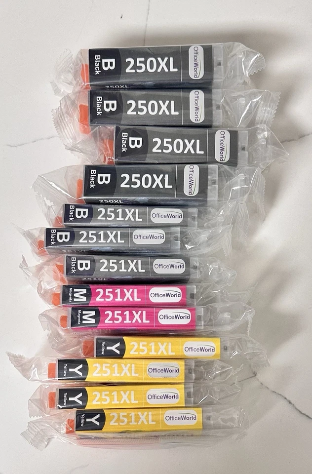 Lote de 13 ~ 250XL 251XL Cartuchos de Tinta Negro Magenta Amarillo PIXMA Canon -SELLADOS Foto 1 de 2
