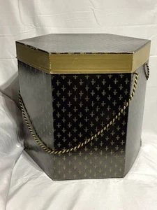 Vintage Octagonal Hat Box Antique Gold And Black Braid Cord Dark Academia - Picture 1 of 6