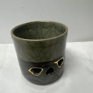 Vintage Somayaki Tasse doppelwandig Crackle Glasur Soma Ware Japan 1/4 Tasse (2oz) - Bild 1 von 9