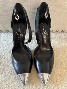 Ivanka Trump Black Leather And Silver Metal Pointed Toe High Heel Strappy Sandal - Picture 1 of 9