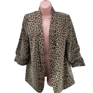 Pieces Leopard Print Blazer, 3/4 Sleeve, Size M, Natural Brown, RRP £43 - Picture 1 of 15