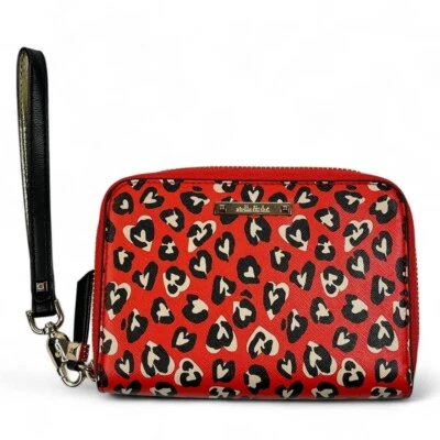 Stella & Dot Chelsea Tech Red Black White Wild Hearts Clutch Leopard Wristlet - Image 1 of 4
