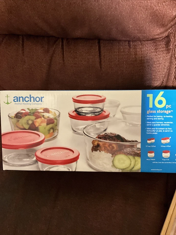 Anchor Hocking 16 Piece Glass Storage Set RED - Image 1 of 1