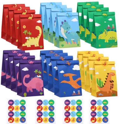 12PCS Cute Candy Treat Bags Paper with 24Pcs Round Stickers Dinosaur Kids Gifts - Image 1 of 4