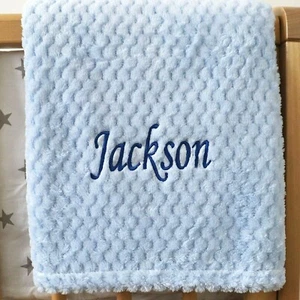 MANTA DE GOFRE BEBÉ PERSONALIZADA AZUL SUAVE RECIÉN NACIDO BAUTIZANDO DUCHA REGALO - Imagen 1 de 3