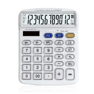 Desktop Calculator 12 Digit Large Solar  and LCD Display Big Button T9V4 - Image 1 of 4
