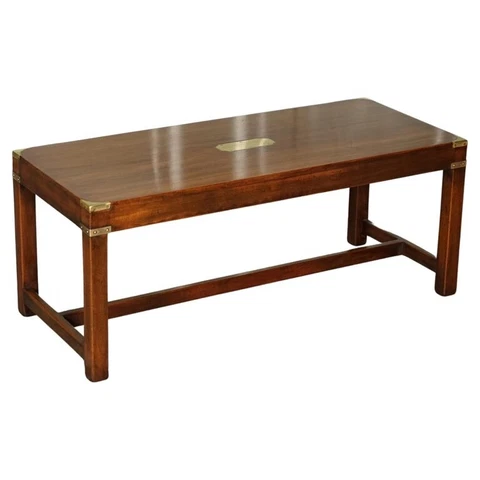 VINTAGE  RESTORED HARRODS LONDON MAHOGANY & BRASS MILITARY CAMPAIGN COFFEE TABLE Cover