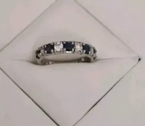 Bonito 14ct Oro Blanco 4 Diamante 5 Zafiro Medio Eternity Anillo Talla L 5 3/4 - Imagen 1 de 8