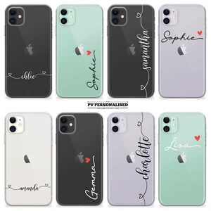 Custodia Personalizzata per iPhone 13 11 12 Xr 15 8 Iniziali Nome Cover Silicone Trasparente - Foto 1 di 15