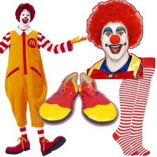 Unisex Ronald McDonald Costume Kit Clown Fancy Dress Wig MakeUp Nose Shoes Socks