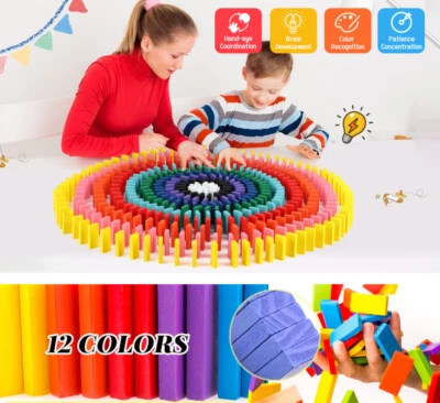 240Pcs Coloured Wooden Tumbling Block Dominoes Set Family Games Kids Play Toys - Image 1 of 4