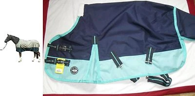 HKM Weidedecke dunkelblau/mint Gr. 75 -165 Wahlweise mit Linnon oder Polarfleece NEU