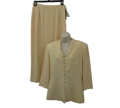 Donna Morgan Maxi Skirt Suit Size 10 Yellow Bead & Sequined Embellished Formal - Image 1 of 4