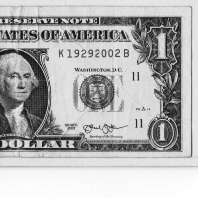 $1 BIRTHDAY/TOMBSTONE NOTE "19292002"; FEBRUARY 20, 1929; TOMBSTONE 1929 - 2002 - Image 1 of 3