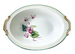 Noritake 5035 Cyclamen 9" Oval Vegetable Serving Bowl Porcelain Pink Green Gold - Picture 1 of 7