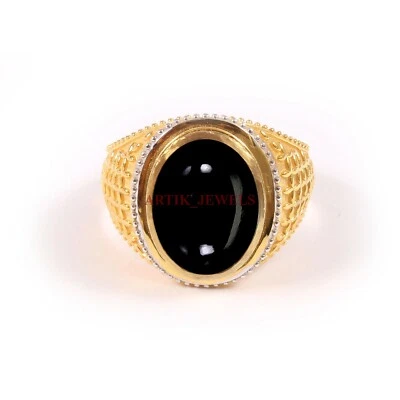 Anillo de plata de ley 925 enchapado en oro con piedras preciosas de ónix negro natural 4733 Foto 1 de 4