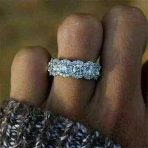 3Ct Round Cut Moissanite Half Eternity Engagement Ring Band 14K White GoldPlated - Picture 1 of 8