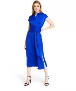 Women's Collared Tie-Front Shirtdress -CUSHNIE -Royal Blue -Various Sizes -S636+ - Picture 1 of 2