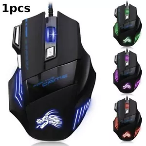 5500 DPI Gaming Mouse 7 Button USB Wired LED Breathing Fire Button Laptop PC - Picture 1 of 8