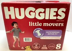 Huggies Little Movers Baby Windeln, Größe 8 (46+ Pfund), 54 Stück, kostenloser Versand!!! - Bild 1 von 4