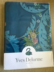 Nuevo Yves Delorme Palmio F/QN Sábana Plana 94x116" Azul Multi Floral Satén Francia - Imagen 1 de 14