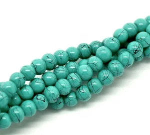 BULK 200 Mottled Glass Beads 4mm Turquoise and Black- 1 Strand - BD063 - Picture 1 of 2