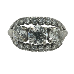 14K White Gold Three-Stone Diamond Ring - Picture 1 of 8