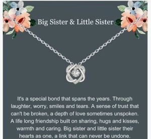 For My Sister Necklace , Sterling Silver 2 Hearts Intertwined Gift For Sister - Picture 1 of 7