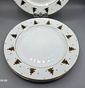 4 Golden Pines By Tienshan White Gold Trees Trim 10 1/2" Dinner Plates - Picture 1 of 8