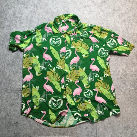 Colorado State Rams Hawaiian Shirt Mens 2XL Green Aggies CSU Flamingo Aloha Logo Cover