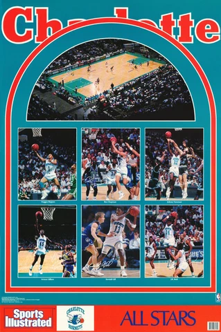 POSTER:NBA BASKETBALL: CHARLOTTE  HORNETS 1990 STARS - FREE SHIP #7470  RP93 J Cover