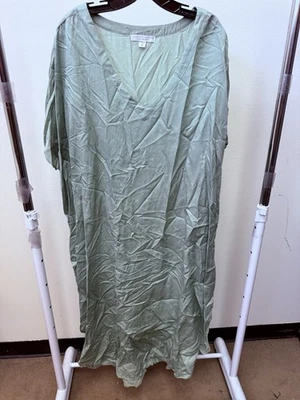 Daniella Hunter Breathe Long Kaftan Green Silk Blend Swim coverup Womens OS - Imagem 1 de 4