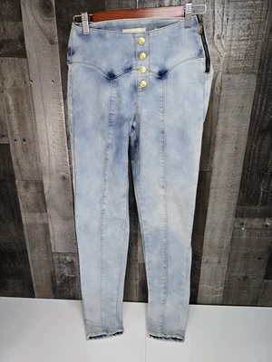 Nicki Minaj 女式牛仔裤蓝色图标适合高腰紧身纽扣 3/4 码 — 第 1/4 张图片