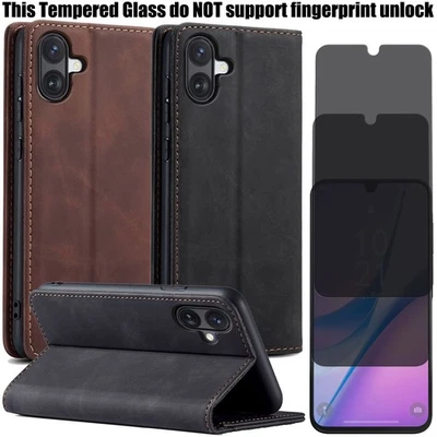 For Samsung Galaxy A07 A17 Wallet Flip Stand Case Cover Privacy Tempered Glass - Image 1 of 4