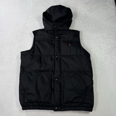Vintage Polo Ralph Lauren Down Puffer Jacket Vest Youth Large 16-18 Black Hooded - Image 1 of 4