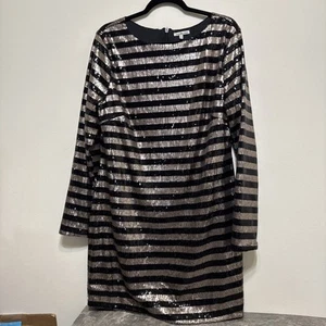 Charlotte Russe Dress Women’s XL Sequin Glam Party Black Gold Long Sleeve EUC - Picture 1 of 8