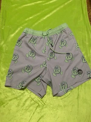Neff beige/lime green  happy dancing peace sign  Swim Trunks Sz L With Pockets! - Image 1 of 3
