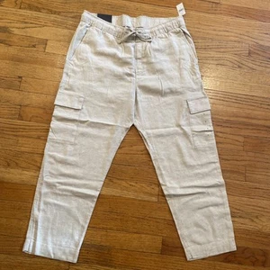 GAP Easy Pant Linen Blend Cropped Sand/Beige Straight Leg Cargo Size L New NWT - Picture 1 of 11