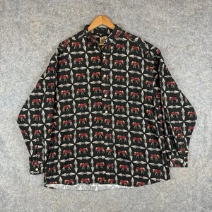 Vintage Barn Fly Shirt Mens Large All Over Print Moose Western Rodeo Cowboy - Picture 1 of 10