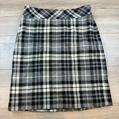 Falda para mujer LL Bean línea A cuadros de lana ajuste favorito 8 negra gris hasta la rodilla Foto 1 de 4